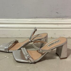 Steve Madden Metallic Silver Block Heels